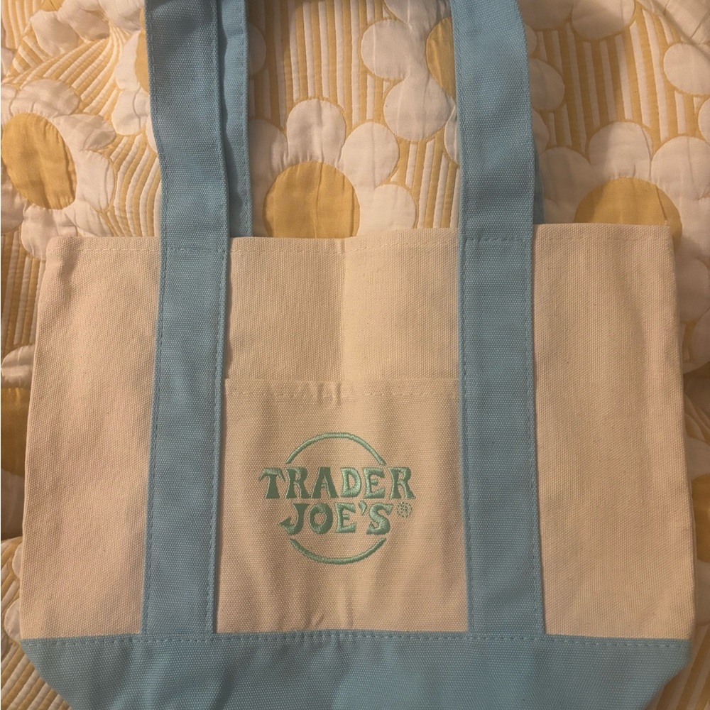 Trader Joe's Cream and Blue Tote Bag